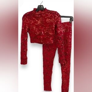 Banjul Red and Gold sequin Pantsuit with inside underwear sewn inside